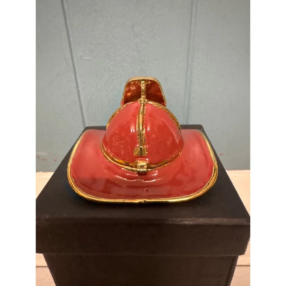Objet d' Art Fire‎ Chief Helmet Trinket Box Crystal Embellished Firefighter Gift